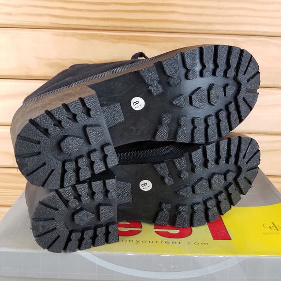 Black Canvas Combat Military Biker Moto Ankle Boots Heeled Lace up 8.5M NEW CL - Picture 3 of 9